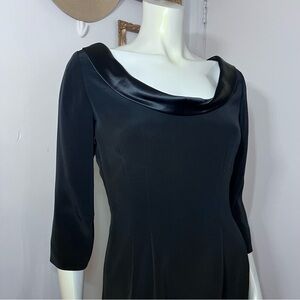Liz Claiborne Dress Size 6 Satin Detail Black Dress LBD Vintage Scoop Neck Side